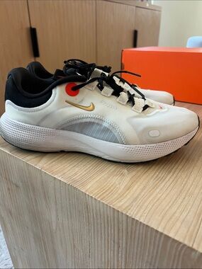 Nike Cream and Black React Escape Running Sneaker with Gold & Orange Red Accents